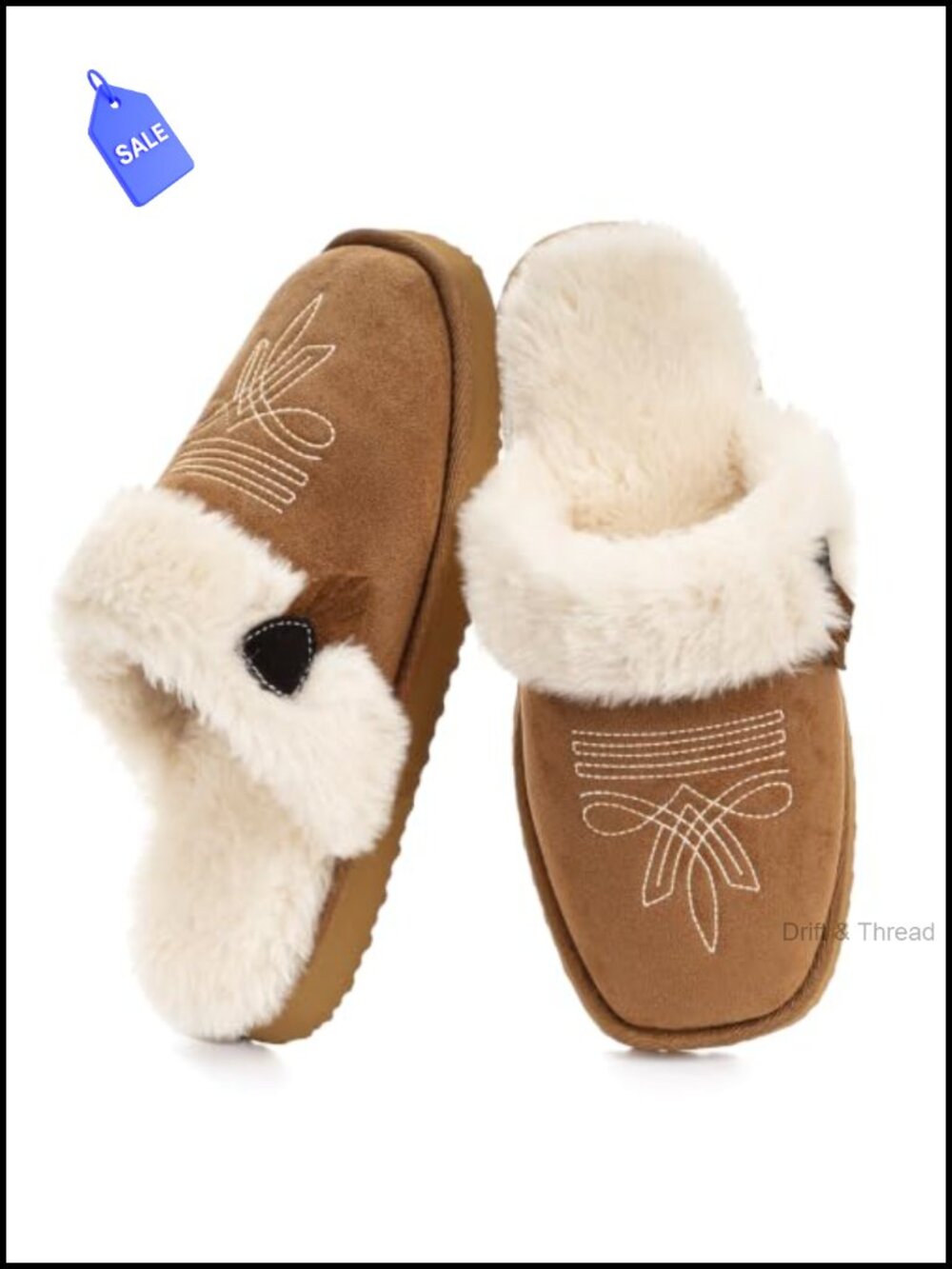 CCF Women's Western Slippers, Square Toe Cowgirl Boot, Faux Fur Lined Memory